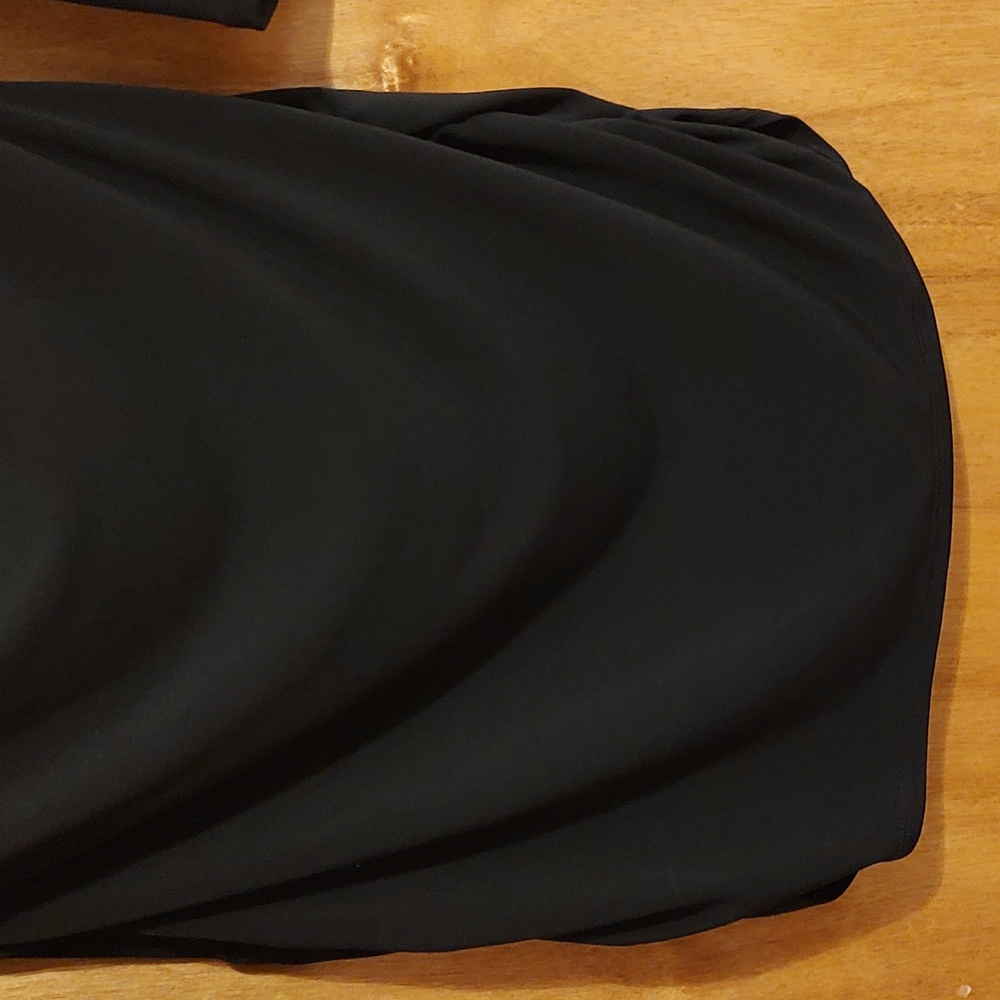 New Directions Stretch Cowl Neck Top Black ¾-Sleeve Ruched Metallic Detail Large - Picture 3 of 9